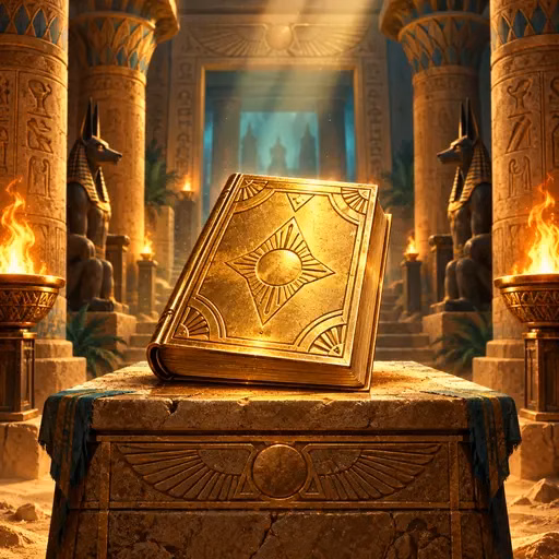Ilustración de un libro en un templo antiguo